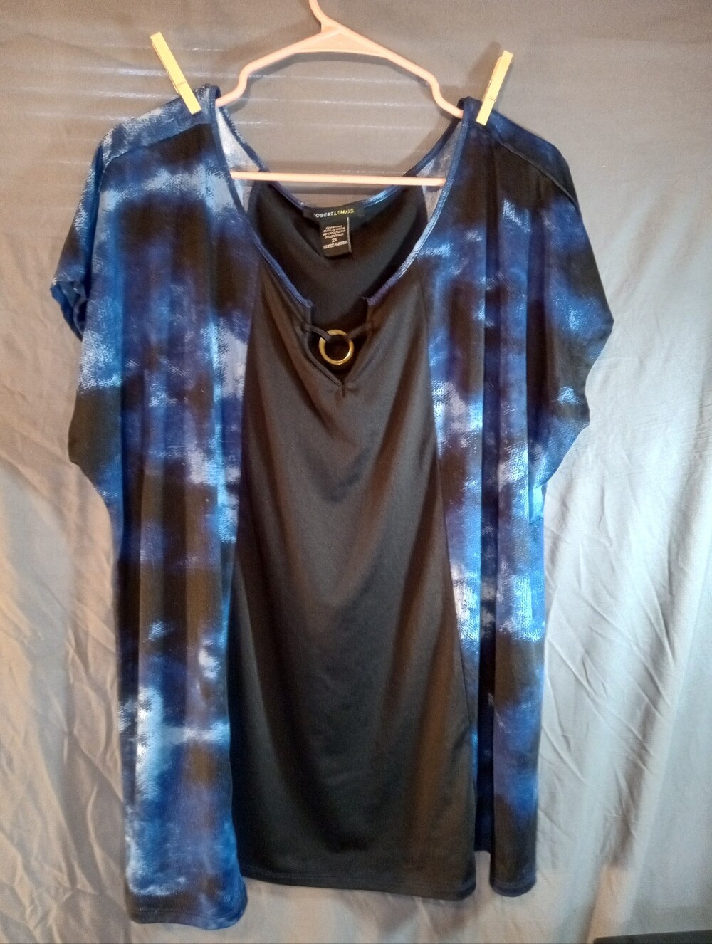 Robert Lewis Plus Size Women's Black & Blue Layered Short-Sleeve Top